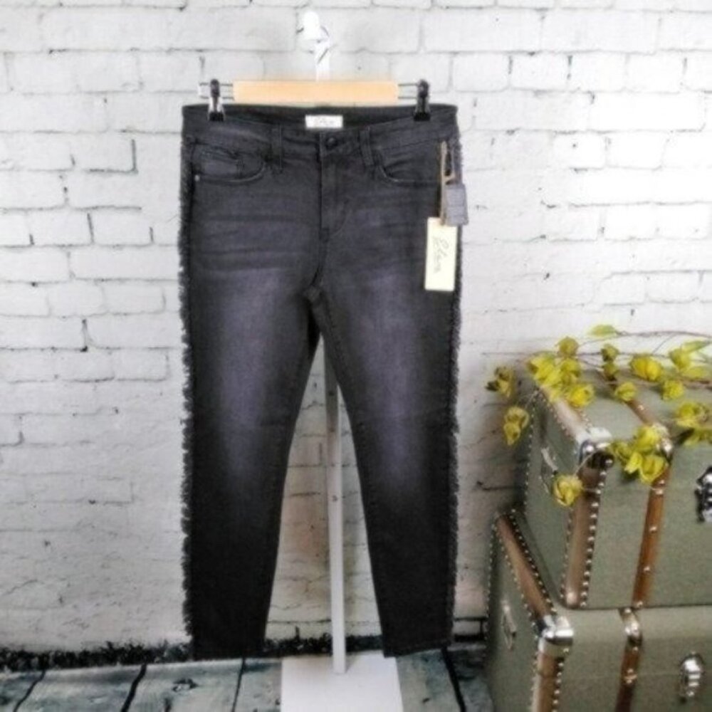 Elan Fringe Side Skinny Ankle Jeans In Black Size Medium